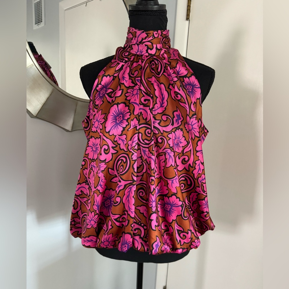 River Island Pink Floral Halter Neck Top Size 2
